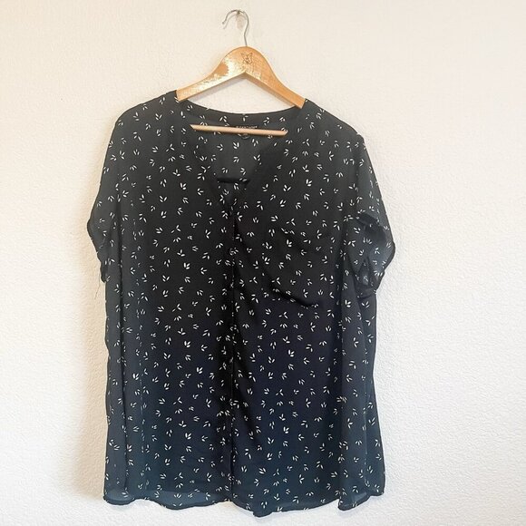 41 Hawthorn Tops - 41 Hawthorn 3X Black White Print Button Short Sleeve Blouse